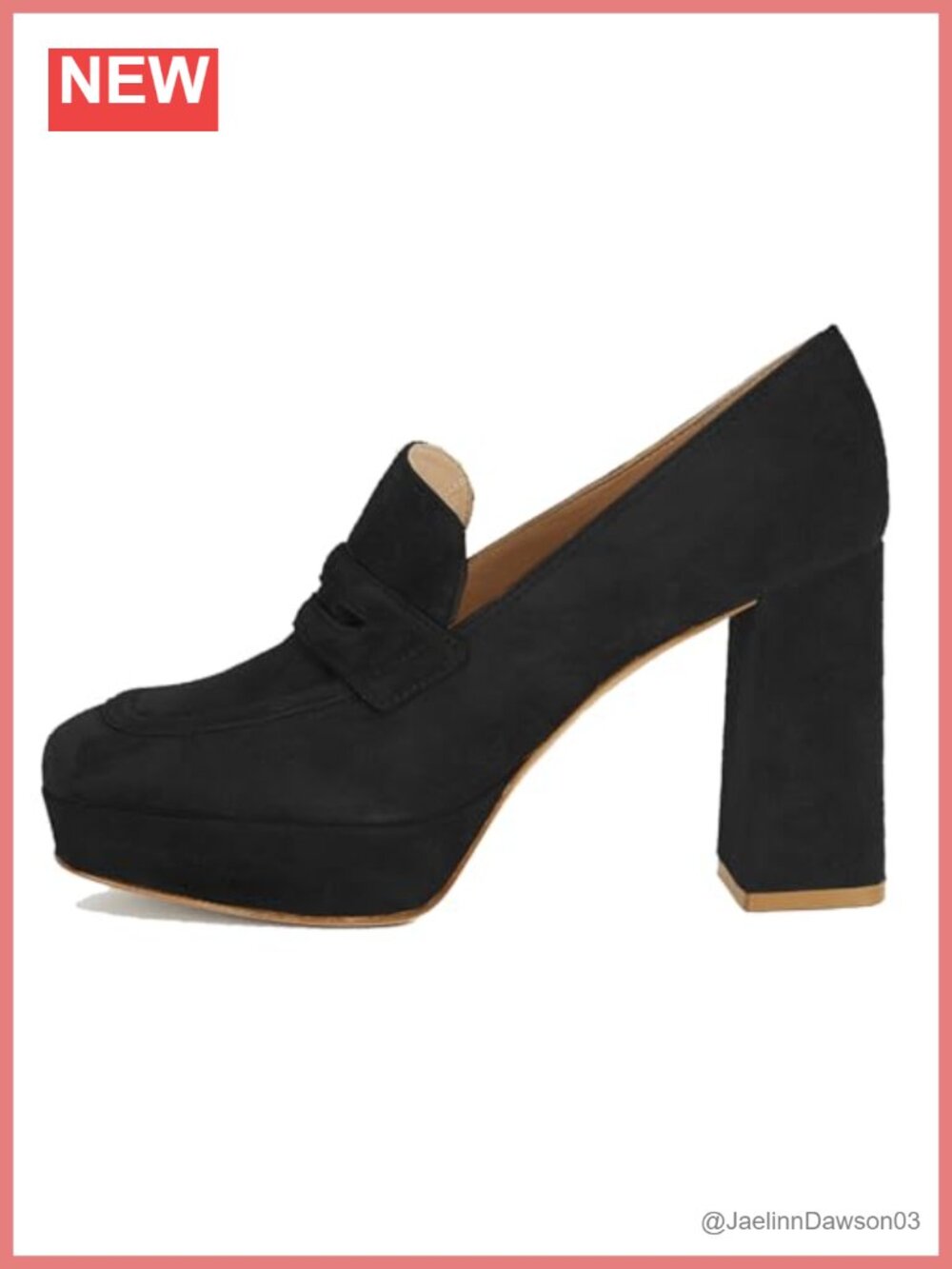 Chunky High Heel Platform Loafers Closed Square Toe Suede 4" Block Heel Penny